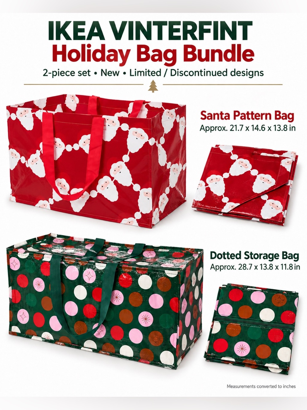 IKEA VINTERFINT Holiday Bag Bundle Santa + Dotted Storage Bag bundle NWT
